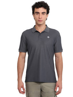 Parx - Men Regular Fit Textured Dark Grey Polo T-Shirt