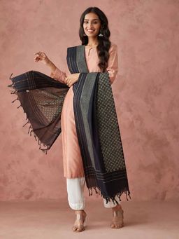 Fabindia - Black Cotton Blend Hand Block Printed Dupatta