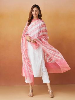 Fabindia - Pink Cotton Silk Hand Block Printed Dupatta