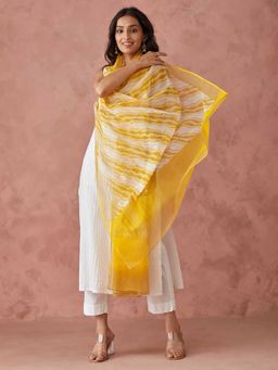 Fabindia - Yellow Cotton Silk Hand Block Printed Dupatta