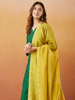 Fabindia - Yellow Cotton Silk Embroidered Dupatta