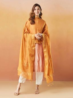 Fabindia - Mustard Cotton Silk Blend Maheshwari Dupatta