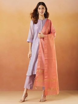 Fabindia - Pink Cotton Silk Blend Maheshwari Dupatta