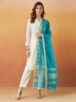 Fabindia - Teal Cotton Silk Blend Chanderi Dupatta