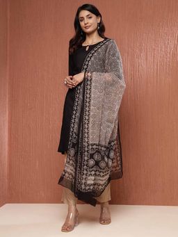 Fabindia - White Cotton Silk Hand Block Printed Dupatta