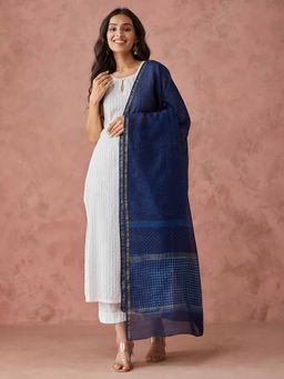 Fabindia - Indigo Cotton Silk Blend Dabu Printed Dupatta