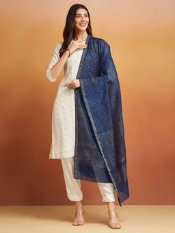 Fabindia - Indigo Cotton Silk Blend Printed Dupatta