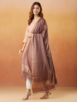 Fabindia - Brown Cotton Silk Blend Woven Dupatta