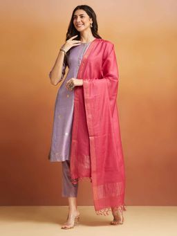 Fabindia - Pink Cotton Silk Blend Woven Dupatta