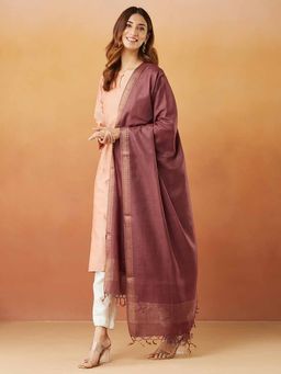 Fabindia - Wine Cotton Silk Blend Woven Dupatta