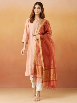 Fabindia - Orange Cotton Silk Blend Maheshwari Dupatta