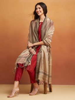 Fabindia - Beige Cotton Silk Maheshwari Dupatta