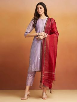 Fabindia - Maroon Cotton Silk Maheshwari Dupatta