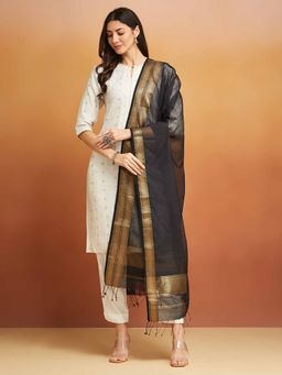Fabindia - Black Cotton Silk Blend Maheshwari Dupatta