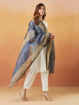 Fabindia - Navy Cotton Silk Blend Maheshwari Dupatta