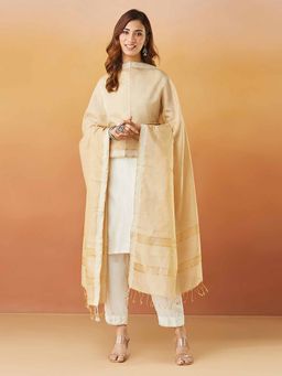 Fabindia - Beige Cotton Blend Hand Block Printed Dupatta