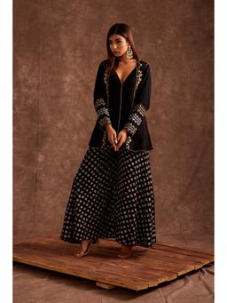 The Home Affair - Black Block Printed Modal V Neck Sharara Set
