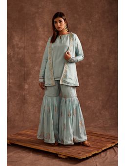 The Home Affair - Jacketed Green Chinon Kurta Set