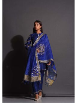 The Home Affair - Blue Chromed Ganapati Blue Cotton Silk Kurta Set