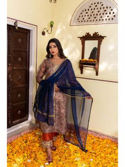 The Home Affair - Pecan Brown Ganapati Chanderi Kurta Set