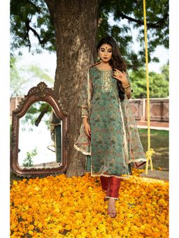 The Home Affair - Sea Green Ganapati Chanderi Kurta Set