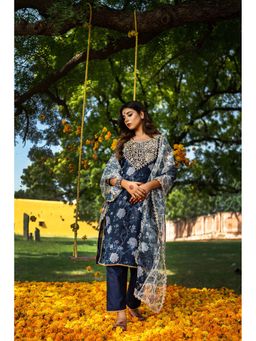 The Home Affair - Midnight Blue Ganapati Chanderi Kurta Set