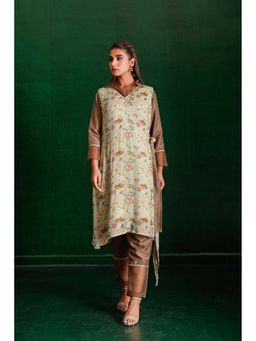 The Home Affair - Brown Green 2-In-1 Styler Pure Cotton Kurta Sets