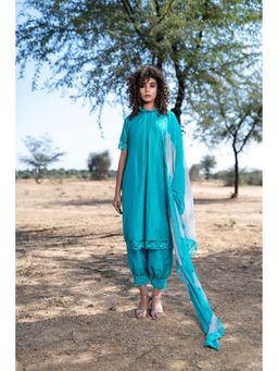 The Home Affair - Aqua Lace Cotton Silk Kurta Set