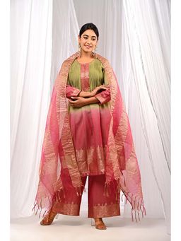 The Home Affair - Shaded Mehndi Sukoon Cotton Silk Kurta Set