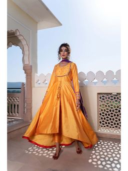 The Home Affair - Canary Yellow Achkan Cotton Silk Kurta Set