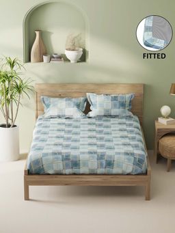 BIANCA - Cotton King Fitted Bedsheet With 2 Pillow Covers Blue