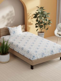 BIANCA - Cotton Single Bedsheet With 1 Pillow Cover Blue