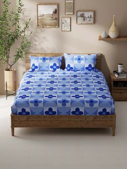 BIANCA - Polycotton Double Bedsheet With 2 Pillow Covers Blue
