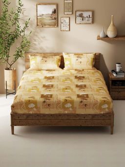 BIANCA - Polycotton Double Bedsheet With 2 Pillow Covers Mustard