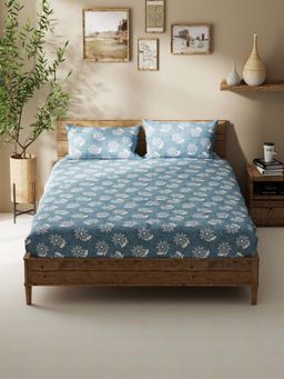 BIANCA - Polycotton Double Bedsheet With 2 Pillow Covers Blue