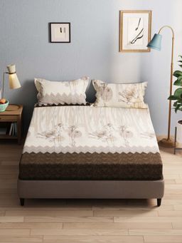 BIANCA - Polycotton Double Bedsheet With 2 Pillow Covers Brown