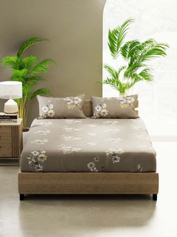 BIANCA - Cotton Double Bedsheet With 2 Pillow Covers Taupe