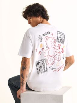 The Bear House - White Printed Oversized Fit T-Shirt