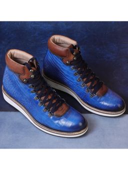 Mille Dollari - Noa Textured Hiker Style Lace-Ups Blue Casual Boots