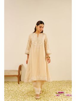 Sheetal Batra - Beige Maaroofa Long Kurta with Salwar (Set of 2)