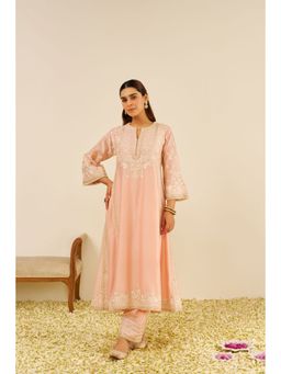 Sheetal Batra - Pink Maaroofa Long Kurta with Salwar (Set of 2)