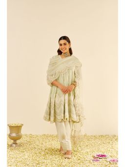 Sheetal Batra - Green Meeram Short Kurta with Salwar and Dupatta (Set of 3)