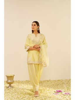Sheetal Batra - Yellow Sara Short Kurta with Salwar and Dupatta (Set of 3)