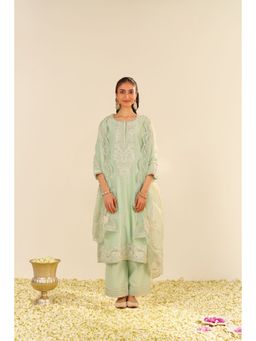 Sheetal Batra - Green Sereen A-Line Kurta with Palazzo and Dupatta (Set of 3)