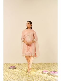 Sheetal Batra - Pink Zahra Short Kurta with Dhoti and Dupatta (Set of 3)