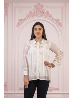 Juniper - White Embroidered & Sequined Tunic With Buttons