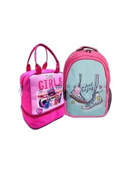 Echo Boomers - Pink Girls Design Printed Backpack & Double Layer Insulated Lunch Double Bag Combo Set