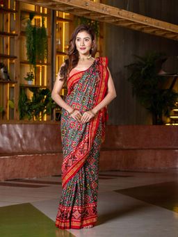 Beatitude - Multicolor Patola Prints on Dola Silk Saree with Unstitched Blouse
