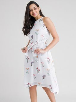 Pink Fort - Halter Neck Floral Dress White (Set of 2)