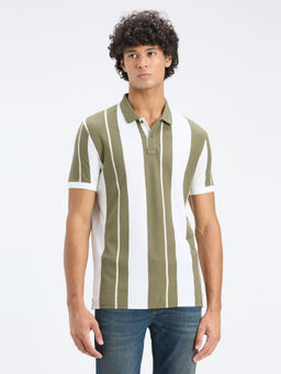 Pepe Jeans - Olive Green and White Stripe Polo T-Shirt